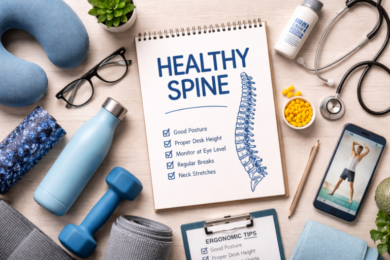 Healthy spine essentials flat lay