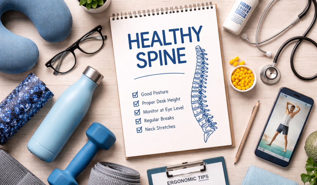 Healthy spine essentials flat lay